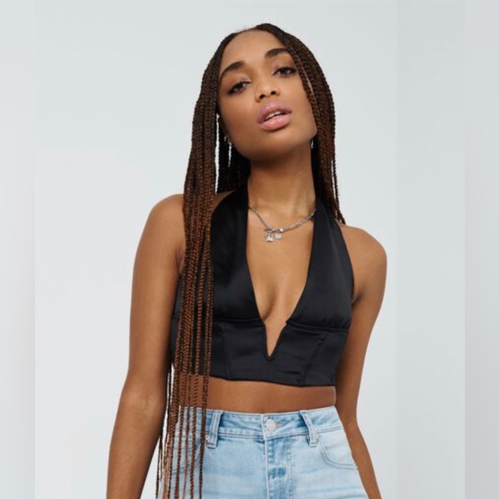 V- Plunge Satin Crop Top